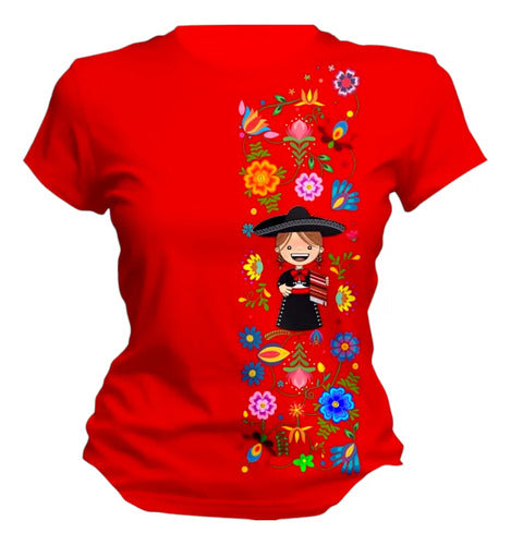 Playera Mexicana 15 De Septiembre Tematica Mariachi Mujer