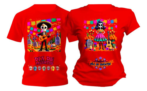 Playera Duo Dia De Muertos Catrines Flores Pareja Conjunto