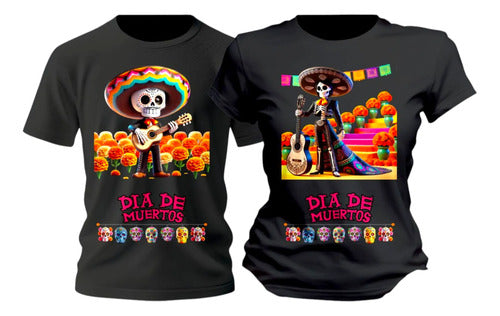 Duo Playera Dia De Muertos Catrin Catrina Musicos Halloween