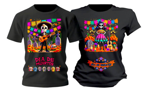 Playera Duo Dia De Muertos Catrines Flores Pareja Conjunto