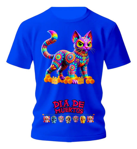 Playera Gatito Día De Muertos Alebrije Halloween Gato H