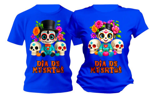 Dúo De Playeras Calaveritas Flores Día De Muertos Duo