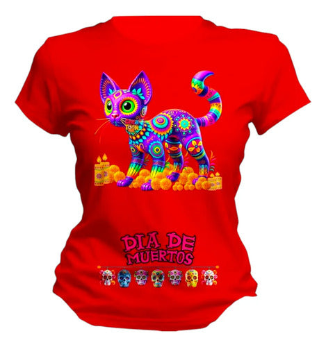 Playera Gatito Día De Muertos Alebrije Halloween Gato