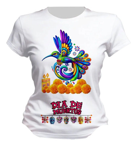 Playera Gatito Día De Muertos Alebrije Halloween Colibri