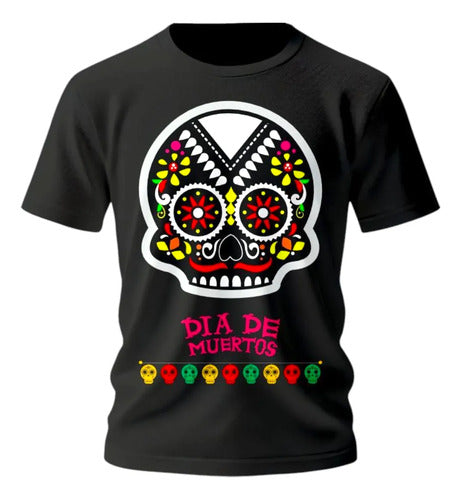 Playera Dia De Muertos Calaverita Con Flores Craneo