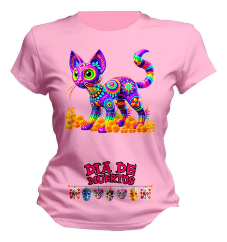 Playera Gatito Día De Muertos Alebrije Halloween Gato