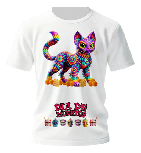 Playera Gatito Día De Muertos Alebrije Halloween Gato H