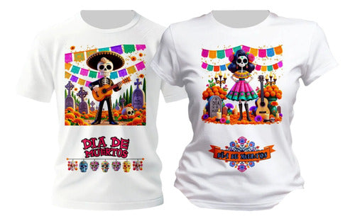 Playera Duo Dia De Muertos Catrines Flores Pareja Conjunto