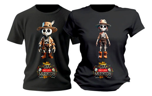 Duo Playera Dia De Muertos Esqueletos Espantapajaros Duo De
