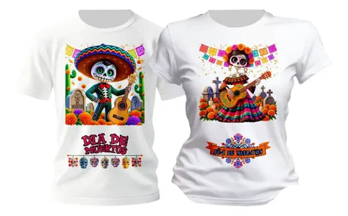 Playera Duo Dia De Muertos Catrines Flores Pareja Conjunto