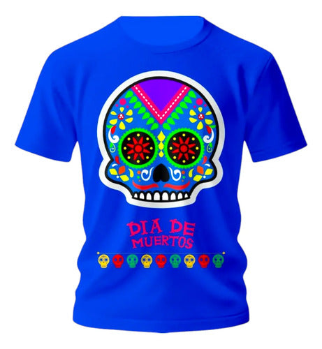 Playera Craneo Colorido Tradicional Calaverita Craneo