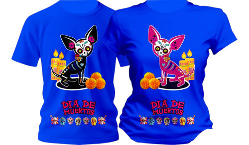 Dúo Playeras Día De Muertos Perritos Chihuahua Personaliza