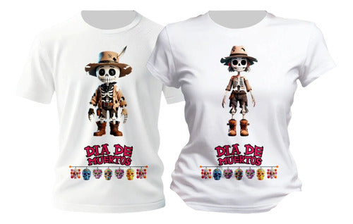 Duo Playera Dia De Muertos Esqueletos Espantapajaros Duo De