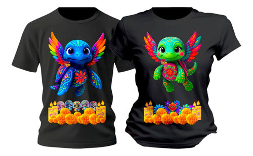 Dúo Playeras Alebrijes Día De Muertos Halloween Tortuga Duo