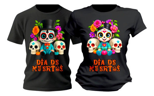 Dúo De Playeras Calaveritas Flores Día De Muertos Duo